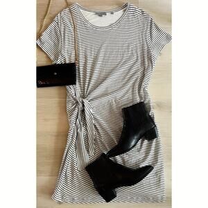 Vince Striped Tie Waist Tee Dress Black White Side Knot Size L